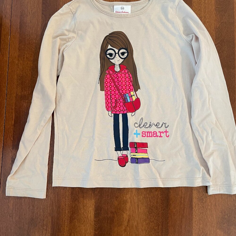 Hanna Andersson 130 cm US8 Off White Long Sleeve T shirt with Graphic